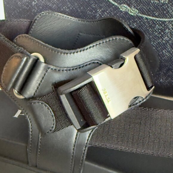 Prada 2x3055 Nastro Black Canvas and Leather Tape Men's Sandal, 10.5 and 11.5 - Picture 12 of 16